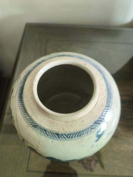 嚴選明末清初一線民俗青花山水人物罐，高17.5cm、口徑8cm、底足12cm