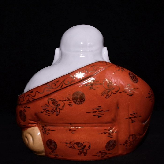 粉彩布袋 清朝期 仏像 唐物 粉彩 朱茂記造 江西 朱茂盛造在銘 優美