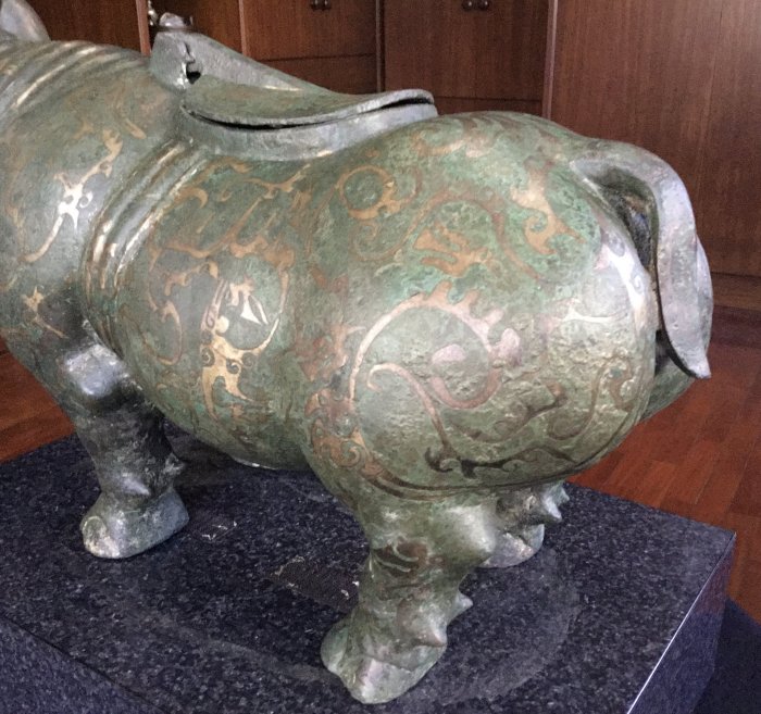 錦福齋】金銀錯《犀尊》心有靈犀錯金銀。 金銀錯青銅器青銅鏡銅雕類