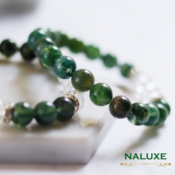 水晶【Naluxe】水草瑪瑙+鑽切白水晶設計款開運手鍊(避邪保平安