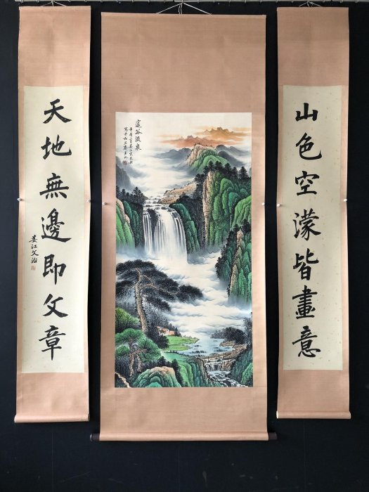 25【宋文治】山水，四尺純手繪作品中堂裱好尺寸202x78cm左右畫芯尺寸