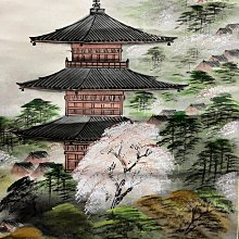 嚴選華峰創作設色山水茶掛《櫻山樓閣圖》，精工細作國畫藝術品，適合