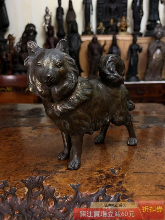 可議價日本金工名家秀正作品《蠟型鑄銅制戌狗銅犬置物》 日本古美術
