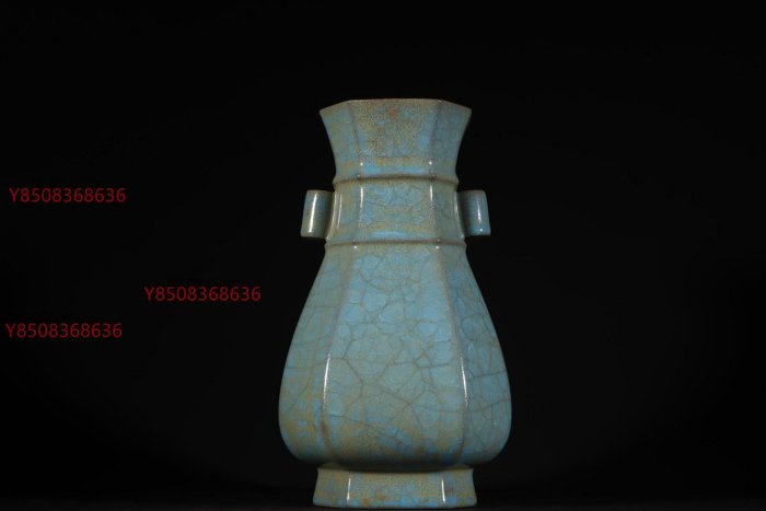 宋汝窯陶磁器天青釉銀口雙鳳尊」染付置物擺件古