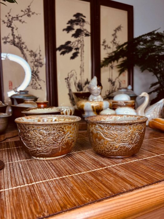 景德鎮繼志窯騰龍戲珠柴燒主人杯，7天純柴火燒制，油感流釉內帶翠，嚴