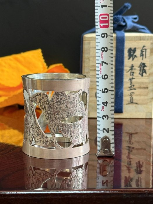 日本茶道具木村清雲南鐐銀杏紋蓋置全品雙盒有貢布。 原共箱木| Yahoo拍賣