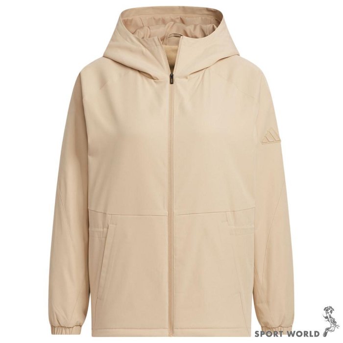【下殺】Adidas 連帽外套 女裝 內裡抓絨 卡其【運動世界】JM8813
