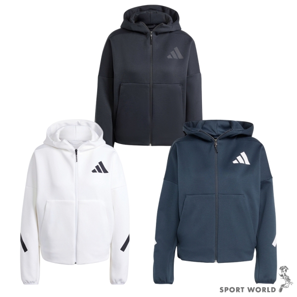 Adidas Z.N.E.連帽外套女裝寬鬆黑/白/藍【運動世界】JE7848/JE7849