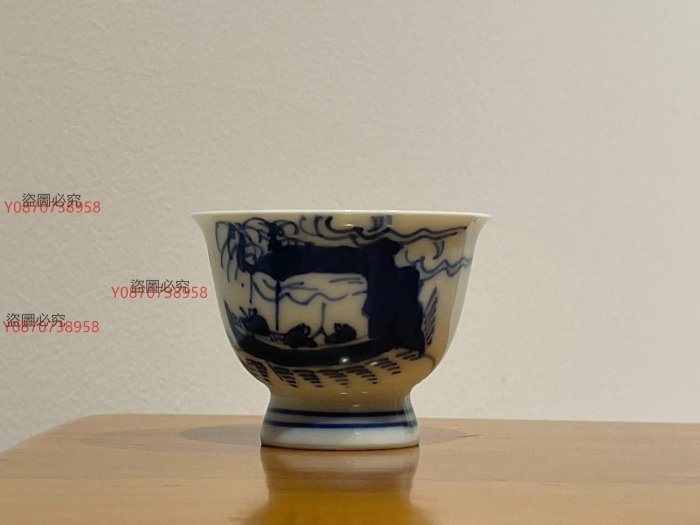 平安竹泉造盃 二代三浦竹泉平安竹泉作山水人物青花杯| Yahoo拍賣