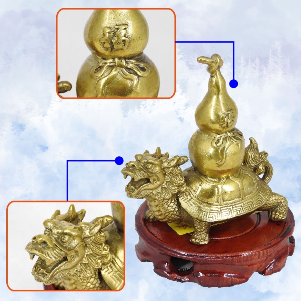 吉祥開運坊】【鎮宅銅葫蘆龍龜大型附木座旺財助事業鎮宅銅葫蘆銅龍龜