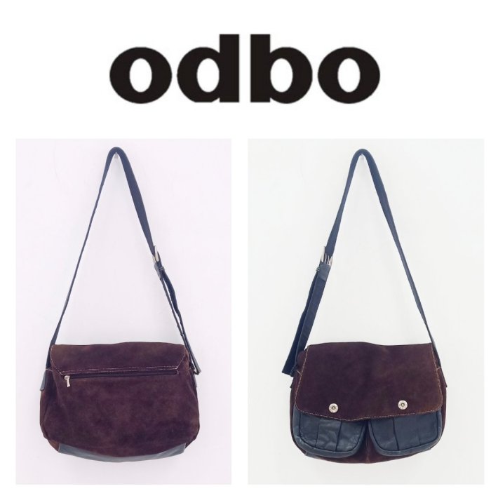 德國百年工匠~【odbo】學院風摩卡色麂皮拼接黑色真皮經典肩背包~ kao