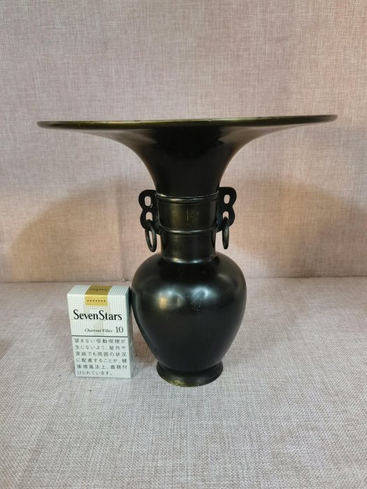 銅花器 池坊花器薄端 銅製花器 立華 唐銅 双耳遊鐶