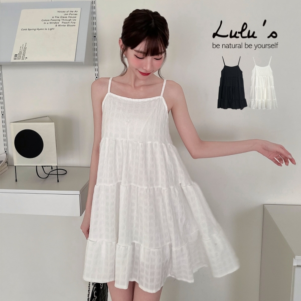 LULUS/夏日立體格紋細肩短洋裝２色【A02250059】