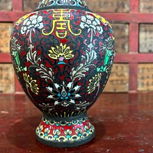 清末民初銅胎掐絲琺瑯壽紋花瓶完整。古董花瓶早期銅花瓶清代銅胎掐絲