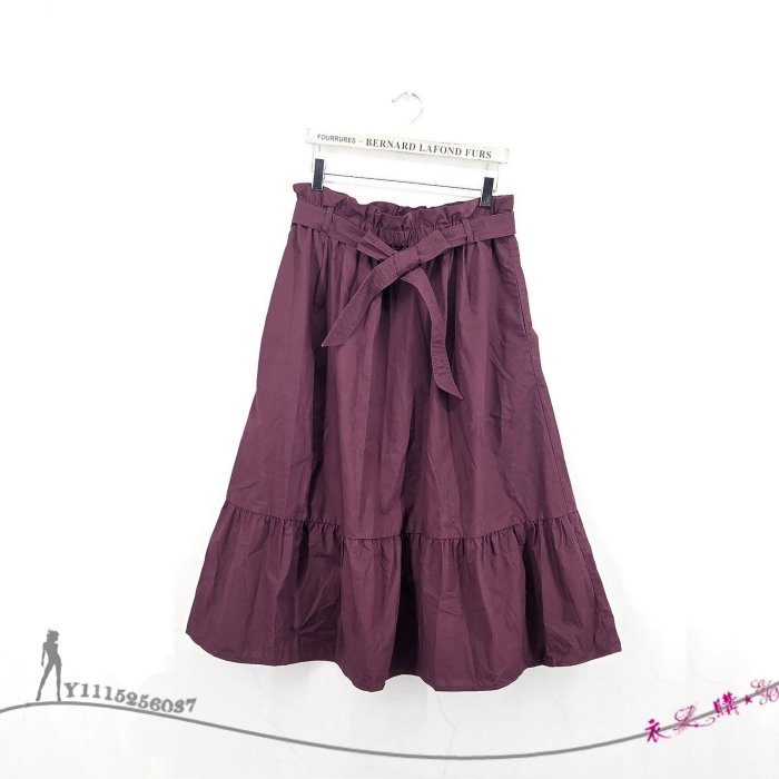 【150元起標無底價～全新➽專櫃品牌 UNIQLO副牌 GU】深酒紅色附腰綁帶鬆緊腰傘擺有口袋版挺優質棉美長裙 (尺碼-L)