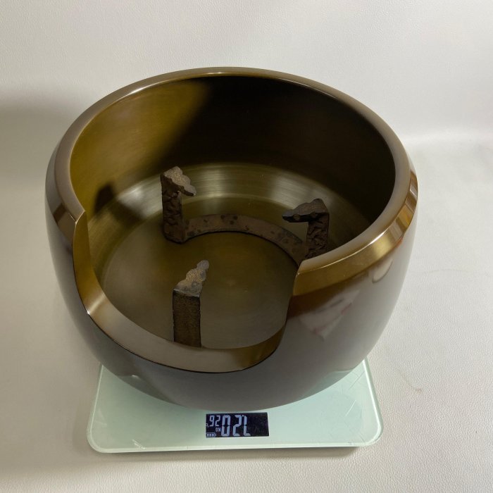 古玩輕鬆拍】老日本傳統工藝作家唐銅風爐師藤井宗喜造唐銅缺口風爐