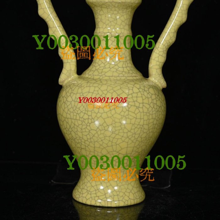 宋代汝窯開片雙耳瓶（18×11.5cm）80115 瓷器汝窯賞瓶【華夏尋寶