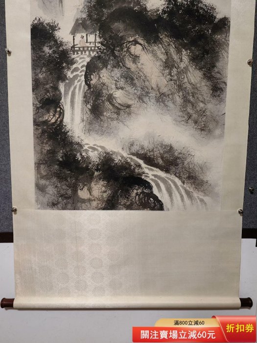 手描き 傅抱石 山水図 宣紙掛軸 三尺中堂 傅抱石山水尺寸136×68畫心，紙本立軸品相如圖（346） 舊藏古玩收藏二手