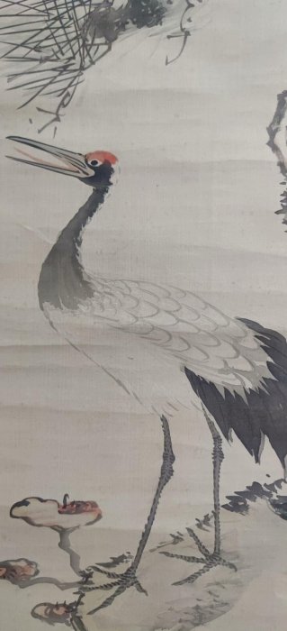 森寬齋嚴選近代茶掛《松鶴圖》手繪國畫，高級手工裝裱原木盒收藏。畫芯