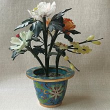 可議價景泰藍玉石盆景和田玉瑪瑙水晶材質玉花玉葉天然材質手工雕琢而成