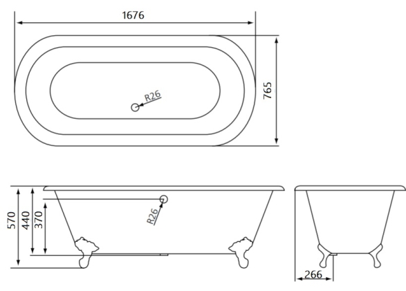 【麗室衛浴】BATHTUB WORLD 高級獨立式鑄鐵浴缸 H-524 1676*765*570mm product lightbox image 6