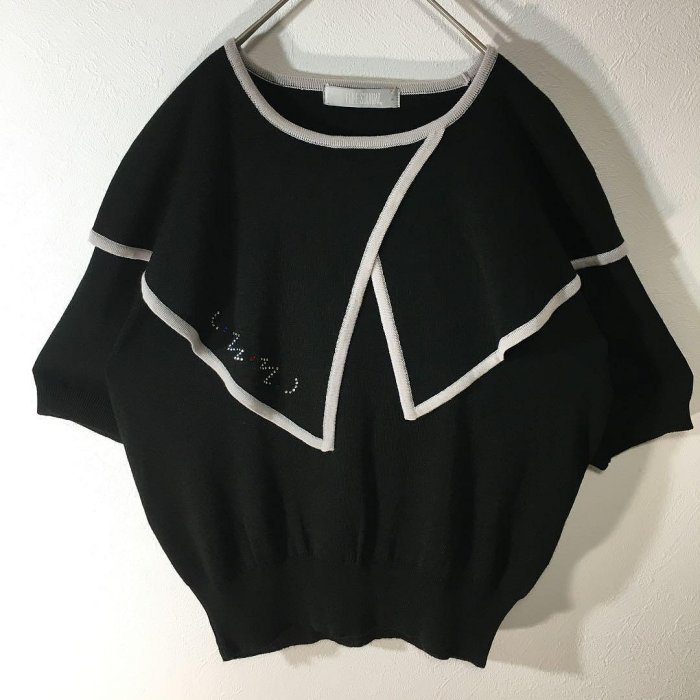 【個性派古著】日本製ELLE短袖設計針織水晶石女士