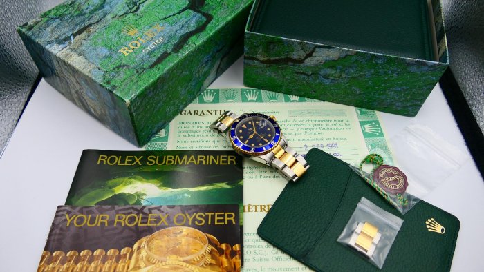 【超好價】1990年份罕見極美品T25藍面ROLEX勞力士16613盒單全16803 116613LB 116613參考