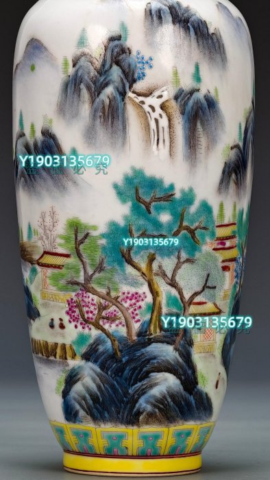 大清乾隆年制】滿工粉彩通景山水紋賞瓶。?乾隆時期是歷史上0046311056