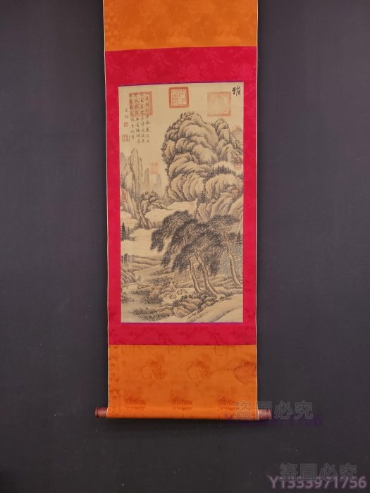 A 元代吳鎮絹本山水立軸畫心尺寸43.7x84厘米【古藝堂】 | Yahoo拍賣