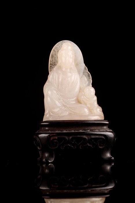 傳世珍藏~~國寶壽山石精品擺件---荔枝凍極品『童子拜觀音』省工藝美術