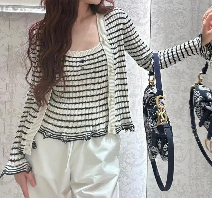 【妖妖代購】Dior 24早春新款條紋針織背心/外套兩件套