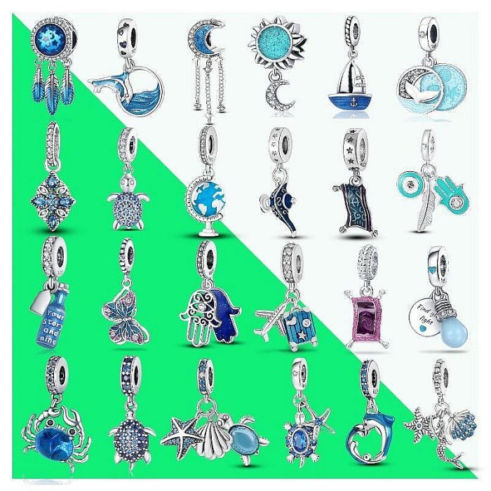 PANDORA 海洋藍吊飾 925 跳躍海豚美人魚尾巴吊飾,適用於潘多拉手鍊 DIY 珠寶製作