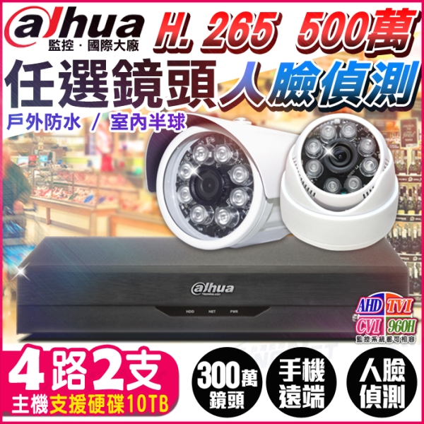監視器攝影機 KINGNET 大華安防 4路2支 1080P 紅外線夜視 H.265 監控套餐 5MP 500萬 主機