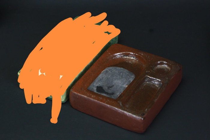 嚴選日本昭和時期陶瓷硯，兩用實用兼具美感11.4cm直徑陶硯磯頭文房具