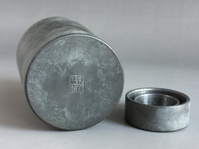 本齋】一元起標每週三結標~~日本煎茶道具『乾茂號造』錫茶入茶筒
