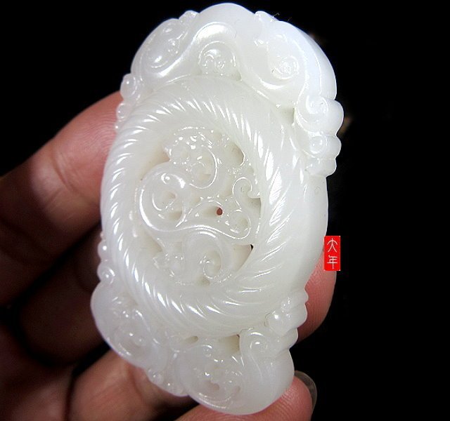 超完美的羊脂白玉鏤空龍鳳呈祥玉牌~只給第一個下標者【大年和闐玉南京