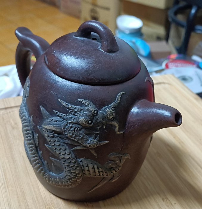 早期堆龍時大彬款老紫砂壺--泥形工美_