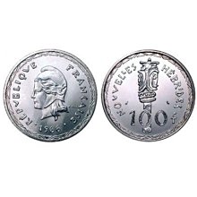 フランス領ニューへブリジース諸島　マリアンヌ像　100フラン銀貨　1966 共同統治領ニューヘブリディーズ イギリス フランス100フラン銀貨 1966