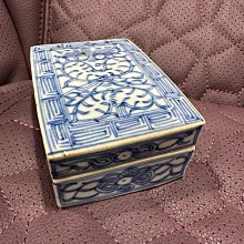 清中期青花纏枝蓮印泥盒，長10公分、寬7.5、高4公分| Yahoo拍賣