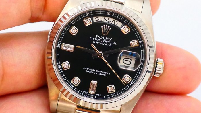 【美好時光】罕見型號勞力士ROLEX 18039白K款Daydate盒單全新款大鑽黑鑽面( 18238 18239 118239參考)