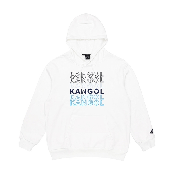 KANGOL 長袖 帽T 白藍 滿版刺繡LOGO 中性 6255105500