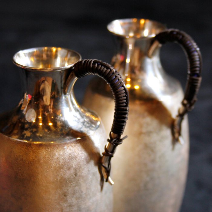 桑園の】極品！日本純銀壺純古堂純銀231g 銀壺手鎚金工德利藤編把銀瓶