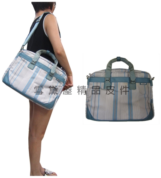 ~雪黛屋~eeBag 公事包中容量可A4資料夾14吋電腦高單數進口防水尼龍布+皮革手提肩斜側背HEB00731