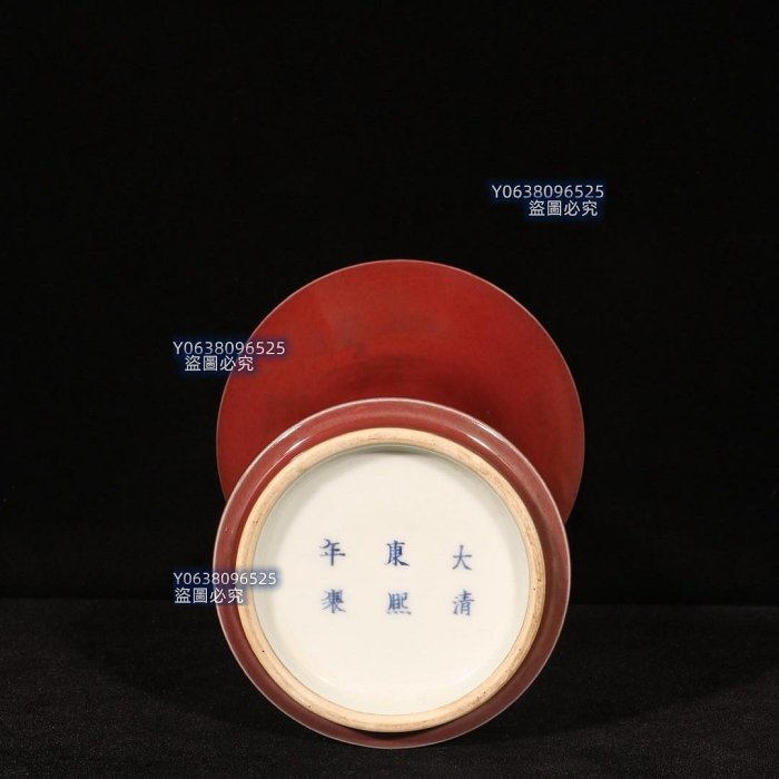 舊藏清康熙豇豆紅釉花觚450尺寸高23.5直徑14.5釐米青花鬥彩五彩二手