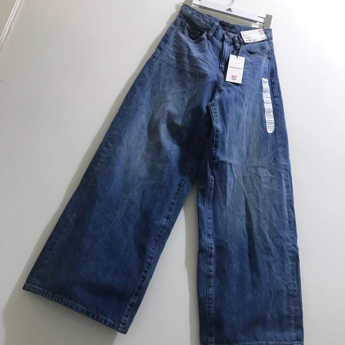 全新含吊牌｜日牌日本Uniqlo復古刷白高腰牛仔寬褲/寬管褲/落地褲/闊腿褲/牛仔褲 LEVIS LEVI’S ZARA 無印良品 niko and