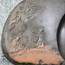 嚴選歙硯魚子紋微雕硯臺，意境獨特適合收藏，無盒保存仍顯珍貴。石質