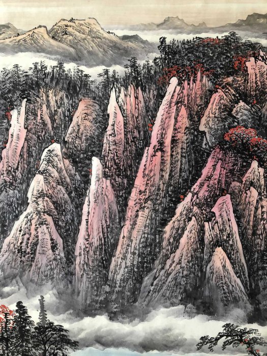 嚴選黃宾虹手繪山水巨作，357x144厘米大尺幅水墨風景，藝術珍藏推薦