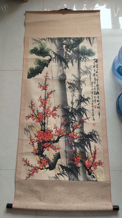 推薦品味選品：李慶剛「歲寒三友」四尺精雕畫作，已裝裱，工筆細膩，國