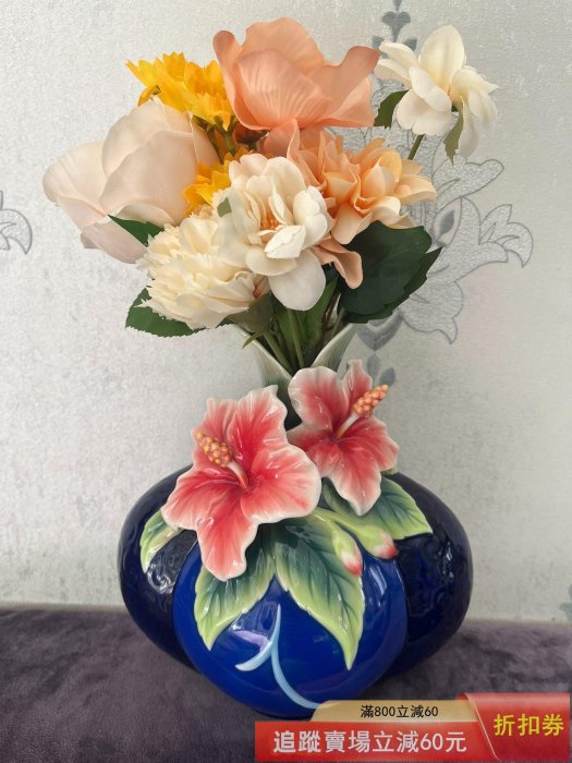 Frnz法藍瓷錦華旺福木槿瓷瓶（原盒，高：23cm，寬：20cm） 2 古玩收藏
