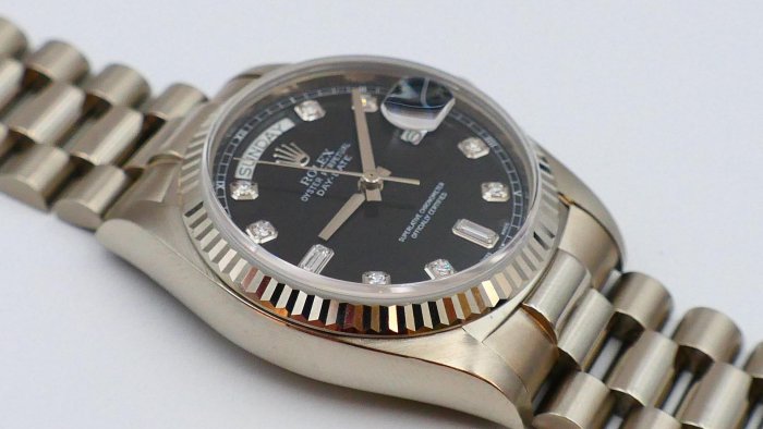 【美好時光】罕見型號勞力士ROLEX 18039白K款Daydate盒單全新款大鑽黑鑽面( 18238 18239 118239參考)
